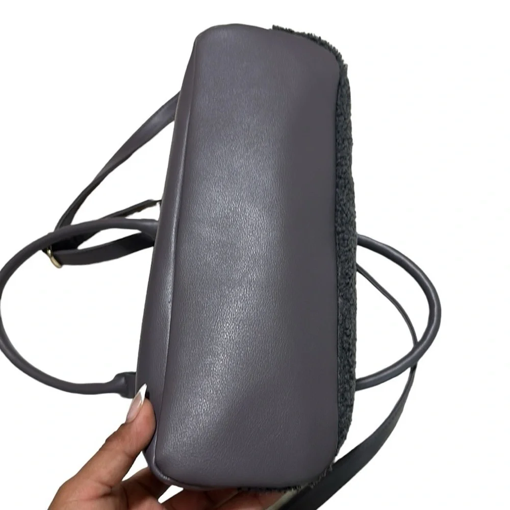 Juicy Couture Y2K Crossbody Gray Satchel Dome Sherpa Vegan Faux Leather Bag